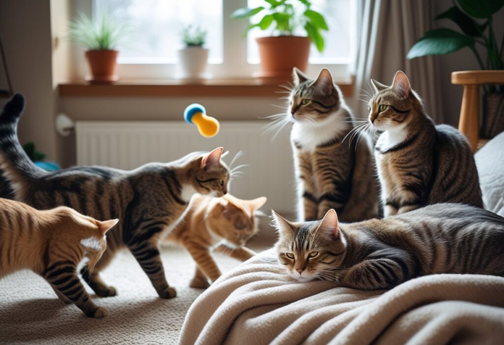 cats playing and resting