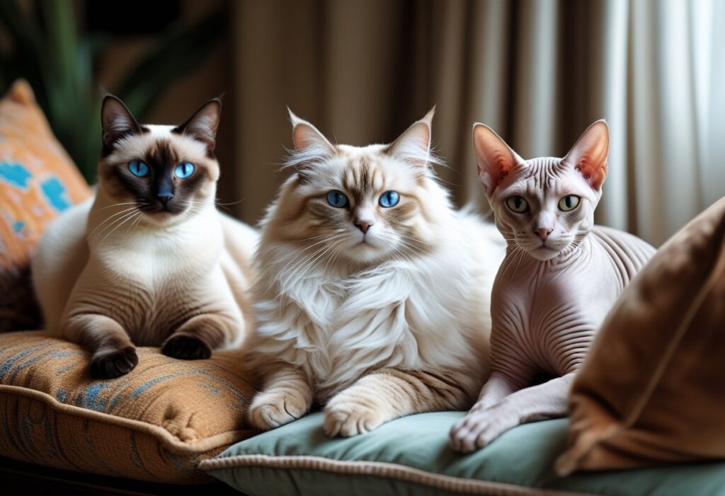 siamese, persian and sphynx