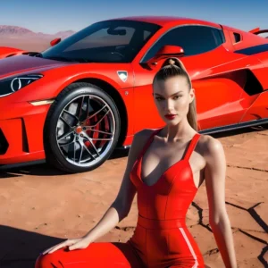 Modelo con Auto Rojo