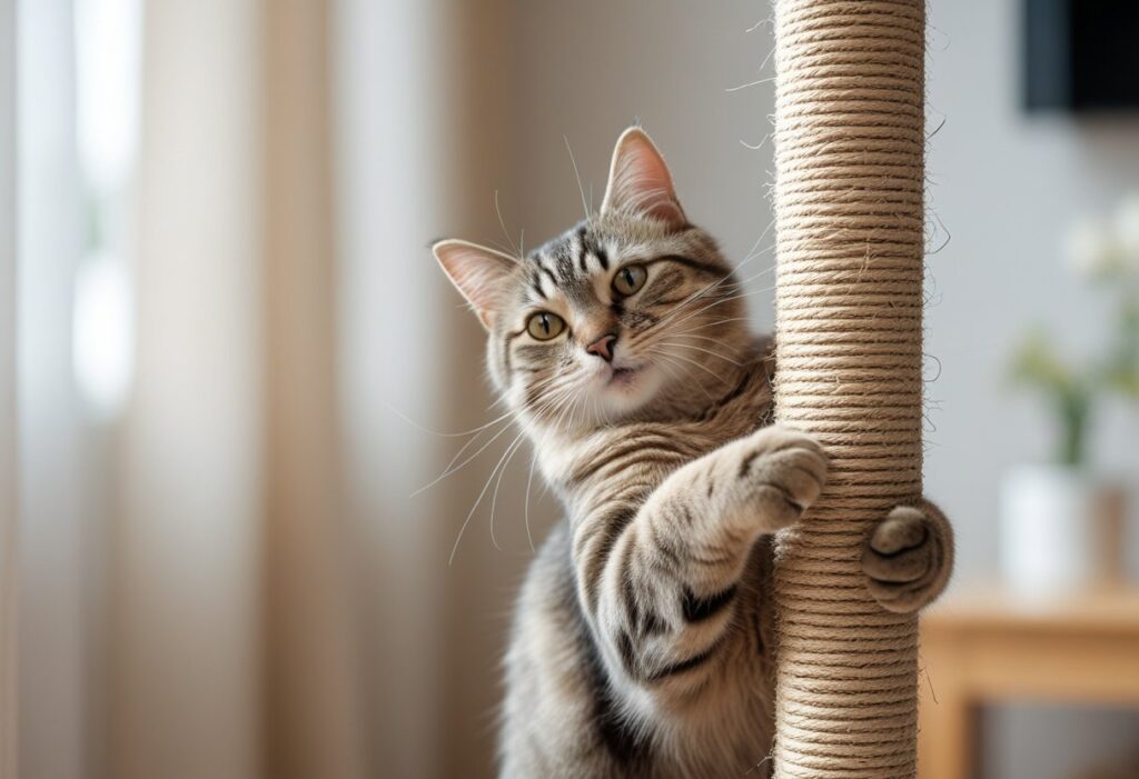 cat scratching a pole