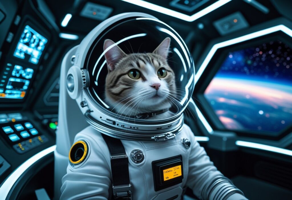 astronaut cat in a spaceship