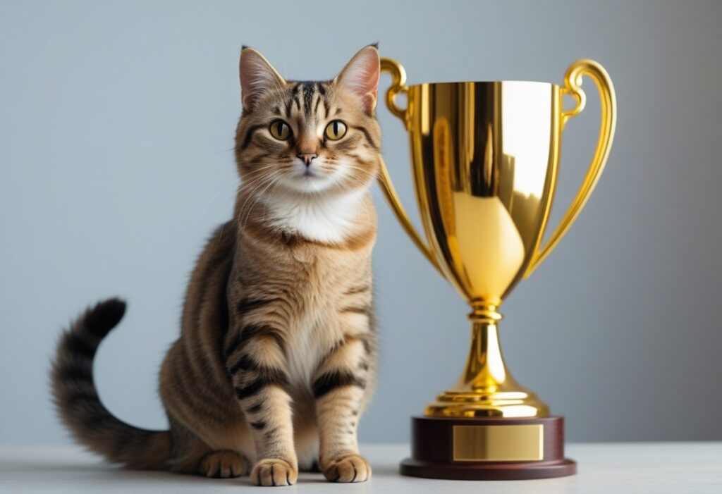 cat with trophy
